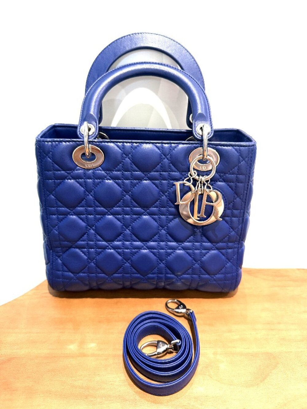 Dior Lambskin Cannage Medium Lady Dior Dark Blue Silver Hardware